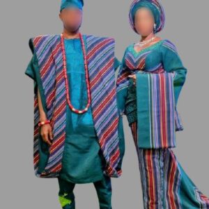 Pagne Tissé Africain "Azul Majestueux" - Tissu Béninois Bleu Saphir & Rayures Élégantes pour Cérémonie